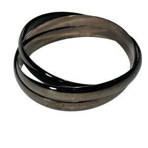 Gunmetal Triple Interlocking Hoop Bangle Bracelet Set Women's